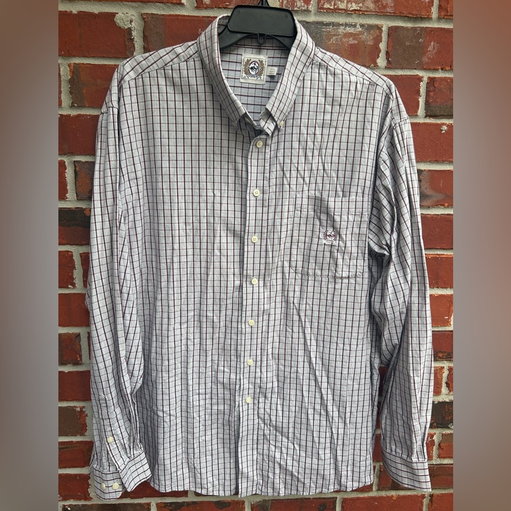 Cinch Men’s Long Sleeve Button Down Gray & Purple Checkered Plaid XXL Shirt B-6